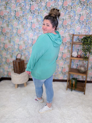 3- Hooded Tops Morrow Lightweight Pullover Hoodie in Washed Teal plus size clothing