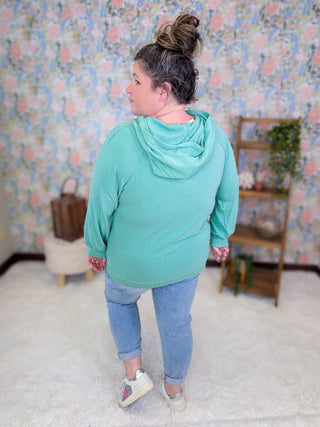 3- Hooded Tops Morrow Lightweight Pullover Hoodie in Washed Teal plus size clothing