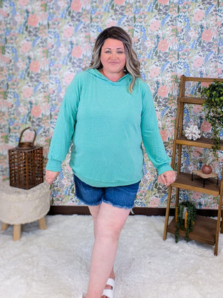 3- Hooded Tops Morrow Lightweight Pullover Hoodie in Washed Teal plus size clothing