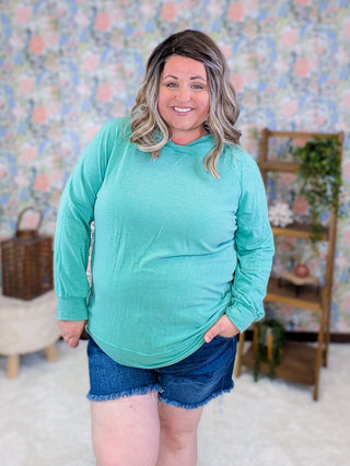 3- Hooded Tops Morrow Lightweight Pullover Hoodie in Washed Teal plus size clothing