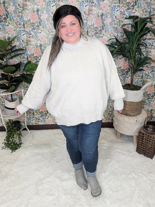 Moxie Oversized Dolman Sweater in Soft Gray-2- Long Sleeve Tops-WHITE BIRCH-Styled by Stacked - A Plus Size Women's Boutique in Lakeville, MN