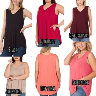 Myra Luxe Vneck Scoop Hem Tank-7- Year Round Basic Tops-zenana-Styled by Stacked - A Plus Size Women's Boutique in Lakeville, MN