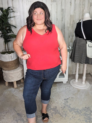 Myra Luxe Vneck Scoop Hem Tank-7- Year Round Basic Tops-zenana-Styled by Stacked - A Plus Size Women's Boutique in Lakeville, MN