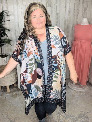 $0 Down Preorder: Nadia Mod Botanical Print Kimono in Navy Multi-4- Overlayer Tops-urbanista-Styled by Stacked - A Plus Size Women's Boutique in Lakeville, MN