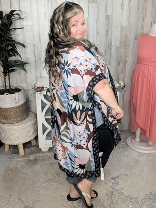 $0 Down Preorder: Nadia Mod Botanical Print Kimono in Navy Multi-4- Overlayer Tops-urbanista-Styled by Stacked - A Plus Size Women's Boutique in Lakeville, MN