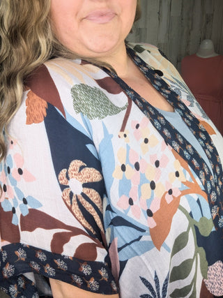 $0 Down Preorder: Nadia Mod Botanical Print Kimono in Navy Multi-4- Overlayer Tops-urbanista-Styled by Stacked - A Plus Size Women's Boutique in Lakeville, MN