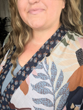 $0 Down Preorder: Nadia Mod Botanical Print Kimono in Navy Multi-4- Overlayer Tops-urbanista-Styled by Stacked - A Plus Size Women's Boutique in Lakeville, MN