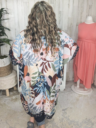 $0 Down Preorder: Nadia Mod Botanical Print Kimono in Navy Multi-4- Overlayer Tops-urbanista-Styled by Stacked - A Plus Size Women's Boutique in Lakeville, MN