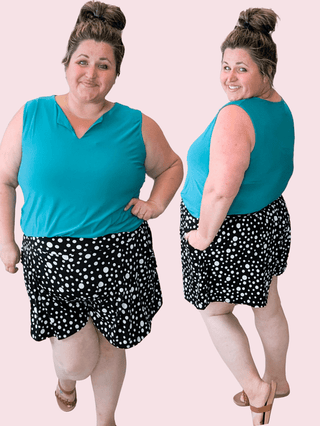 Nala Pull On Flowy Shorts in Black + White Dots-10- Bottoms Non-Denim-WHITE BIRCH-Styled by Stacked - A Plus Size Women's Boutique in Lakeville, MN