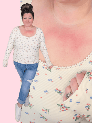 2- Long Sleeve Tops Naomi U-Neck Ditsy Floral Fitted Long Sleeve Top plus size clothing