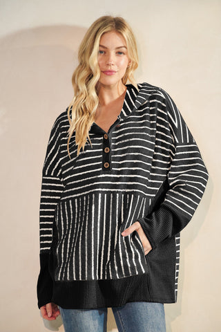 Natalie Ribbed Hooded Top in Textured Stripes (4 Colors)-2- Long Sleeve Tops-HEIMISH-Styled by Stacked - A Plus Size Women's Boutique in Lakeville, MN