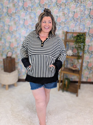 2- Long Sleeve Tops Natalie Ribbed Hooded Top in Textured Stripes (4 Colors) plus size clothing