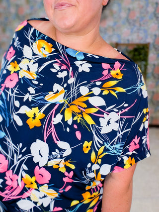 11- Dress/Romp/Jump Nell Boatneck Dress w/Shorts in Floral on Navy plus size clothing