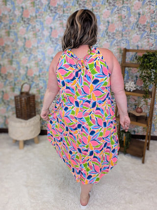 11- Dress/Romp/Jump Nellie Slinky Halter Tank Dress in Bright Mod Print plus size clothing