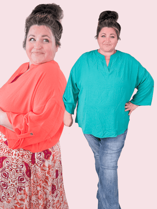 Neve Notched Neck 3/4 Sleeve Blouse w/Button Sleeves (2 Colors)-1- ShortSlv/Slvless Tops-WHITE BIRCH-Styled by Stacked - A Plus Size Women's Boutique in Lakeville, MN