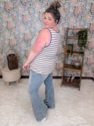 Nicolette Scoopneck Tank in Retro Stripes-1- ShortSlv/Slvless Tops-HAPTICS-Styled by Stacked - A Plus Size Women's Boutique in Lakeville, MN