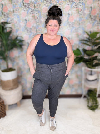 Nikki Fleece Jogger w/Pockets in Charcoal Gray-10- Bottoms Non-Denim-WHITE BIRCH-Styled by Stacked - A Plus Size Women's Boutique in Lakeville, MN