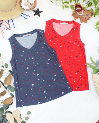 Talia Luxe Vneck Tank in Liberty Stars