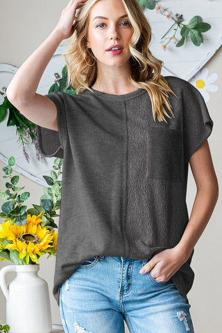 Noemi Reverse Textured Dolman Top w/Pocket (3 Colors)-1- ShortSlv/Slvless Tops-HEIMISH-Styled by Stacked - A Plus Size Women's Boutique in Lakeville, MN