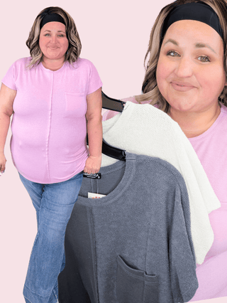 Noemi Reverse Textured Dolman Top w/Pocket (3 Colors)-1- ShortSlv/Slvless Tops-HEIMISH-Styled by Stacked - A Plus Size Women's Boutique in Lakeville, MN