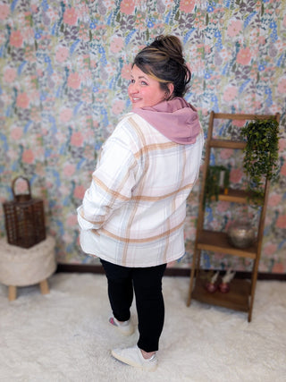 Norah Plaid Shacket in Neutral + Blush-4- Overlayer Tops-MICHELLE MAE-Styled by Stacked - A Plus Size Women's Boutique in Lakeville, MN
