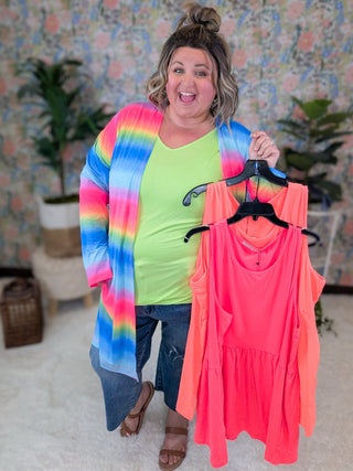 Nori Ombre Rainbow Open Cardigan w/Pockets-4- Overlayer Tops-WHITE BIRCH-Styled by Stacked - A Plus Size Women's Boutique in Lakeville, MN