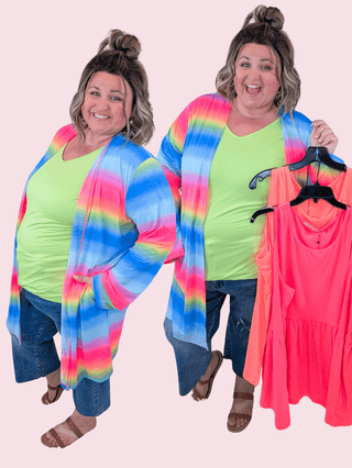 Nori Ombre Rainbow Open Cardigan w/Pockets-4- Overlayer Tops-WHITE BIRCH-Styled by Stacked - A Plus Size Women's Boutique in Lakeville, MN