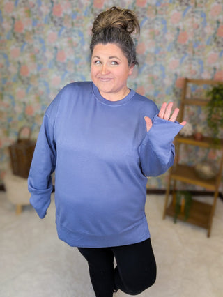 2- Long Sleeve Tops Oakley Scuba Pullover in Slate Blue plus size clothing