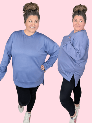 2- Long Sleeve Tops Oakley Scuba Pullover in Slate Blue plus size clothing