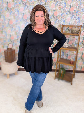 2- Long Sleeve Tops Oaklynn Long Sleeve Babydoll w/Strappy Detail plus size clothing