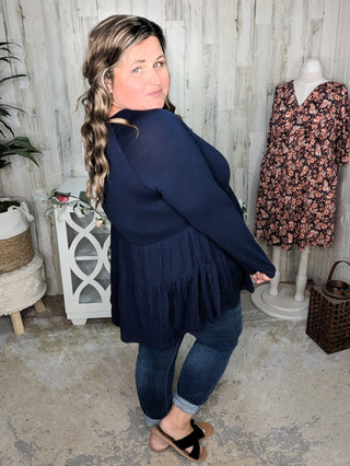 Oaklynn Solid Tiered Top w/Strappy Detail (5 colors)-2- Long Sleeve Tops-BE STAGE-Styled by Stacked - A Plus Size Women's Boutique in Lakeville, MN