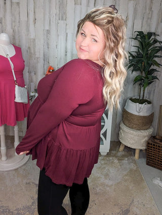 Oaklynn Solid Tiered Top w/Strappy Detail (5 colors)-2- Long Sleeve Tops-BE STAGE-Styled by Stacked - A Plus Size Women's Boutique in Lakeville, MN
