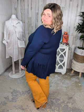 Oaklynn Solid Tiered Top w/Strappy Detail (5 colors)-2- Long Sleeve Tops-BE STAGE-Styled by Stacked - A Plus Size Women's Boutique in Lakeville, MN