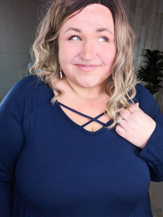 Oaklynn Solid Tiered Top w/Strappy Detail (5 colors)-2- Long Sleeve Tops-BE STAGE-Styled by Stacked - A Plus Size Women's Boutique in Lakeville, MN