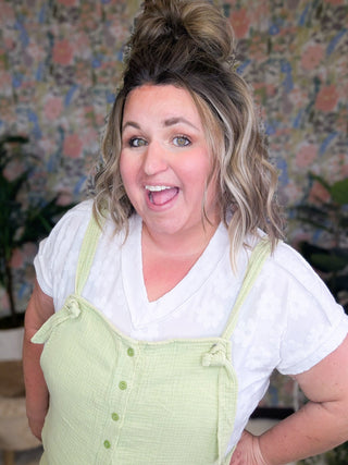 Austin Short Sleeve Vneck in Ivory w/Puff Daisies-1- ShortSlv/Slvless Tops-HEIMISH-Styled by Stacked - A Plus Size Women's Boutique in Lakeville, MN