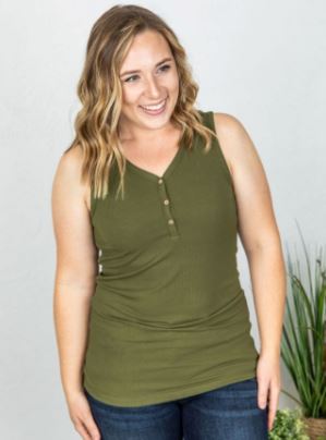 SALE- BUTTON FRONT HENLEY TANK SOLIDS