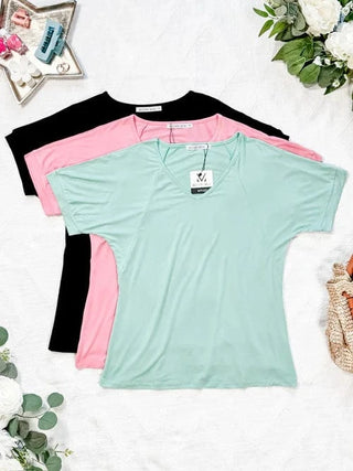 Olivia Luxe Vneck Bamboo Tee in Solids (6 Colors)-1- ShortSlv/Slvless Tops-MICHELLE MAE-Styled by Stacked - A Plus Size Women's Boutique in Lakeville, MN