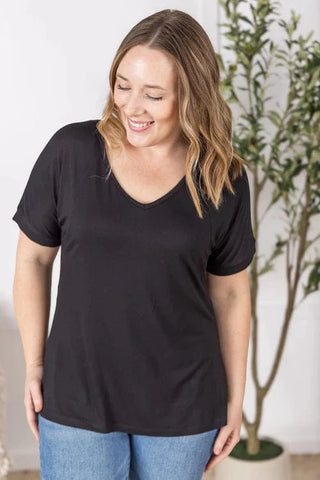 Olivia Luxe Vneck Bamboo Tee in Solids (6 Colors)-1- ShortSlv/Slvless Tops-MICHELLE MAE-Styled by Stacked - A Plus Size Women's Boutique in Lakeville, MN