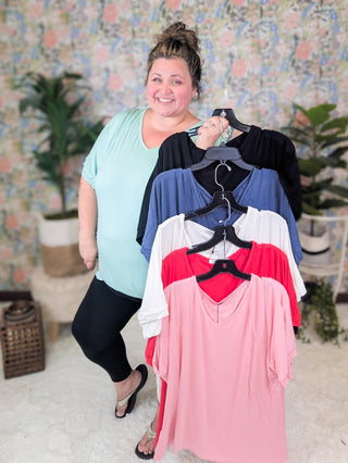 Olivia Luxe Vneck Bamboo Tee in Solids (6 Colors)-1- ShortSlv/Slvless Tops-MICHELLE MAE-Styled by Stacked - A Plus Size Women's Boutique in Lakeville, MN