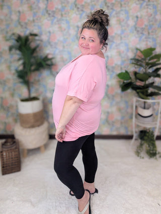 Olivia Luxe Vneck Bamboo Tee in Solids (6 Colors)-1- ShortSlv/Slvless Tops-MICHELLE MAE-Styled by Stacked - A Plus Size Women's Boutique in Lakeville, MN