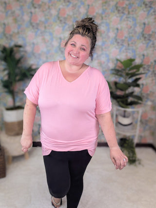 Olivia Luxe Vneck Bamboo Tee in Solids (6 Colors)-1- ShortSlv/Slvless Tops-MICHELLE MAE-Styled by Stacked - A Plus Size Women's Boutique in Lakeville, MN