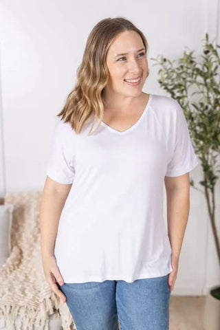 Olivia Luxe Vneck Bamboo Tee in Solids (6 Colors)-1- ShortSlv/Slvless Tops-MICHELLE MAE-Styled by Stacked - A Plus Size Women's Boutique in Lakeville, MN