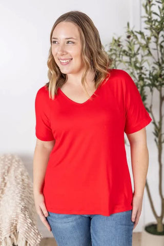 Olivia Luxe Vneck Bamboo Tee in Solids (6 Colors)-1- ShortSlv/Slvless Tops-MICHELLE MAE-Styled by Stacked - A Plus Size Women's Boutique in Lakeville, MN