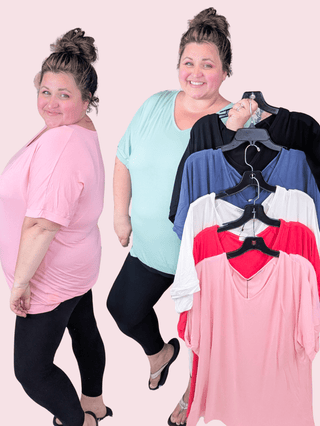 Olivia Luxe Vneck Bamboo Tee in Solids (6 Colors)-1- ShortSlv/Slvless Tops-MICHELLE MAE-Styled by Stacked - A Plus Size Women's Boutique in Lakeville, MN