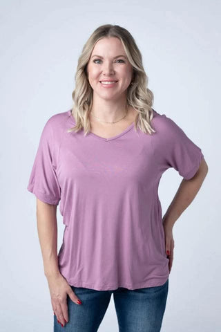 1- ShortSlv/Slvless Tops Olivia Luxe Vneck Bamboo Tee in Solids (7 Colors) plus size clothing