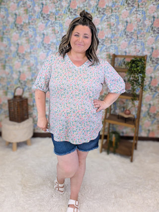 1- ShortSlv/Slvless Tops Palmer Vneck Ditsy Floral Top in Blue plus size clothing