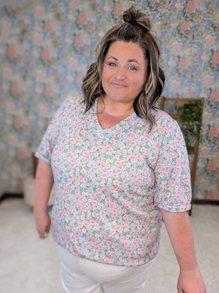 1- ShortSlv/Slvless Tops Palmer Vneck Ditsy Floral Top in Blue plus size clothing
