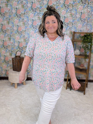 1- ShortSlv/Slvless Tops Palmer Vneck Ditsy Floral Top in Blue plus size clothing