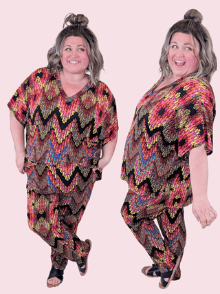 Parker Chevron Print 2 Pc Set-1- ShortSlv/Slvless Tops-WHITE BIRCH-Styled by Stacked - A Plus Size Women's Boutique in Lakeville, MN
