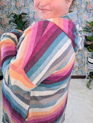 Patsy Multi Stripe Button Front Hooded Cardigan-4- Overlayer Tops-HEIMISH-Styled by Stacked - A Plus Size Women's Boutique in Lakeville, MN
